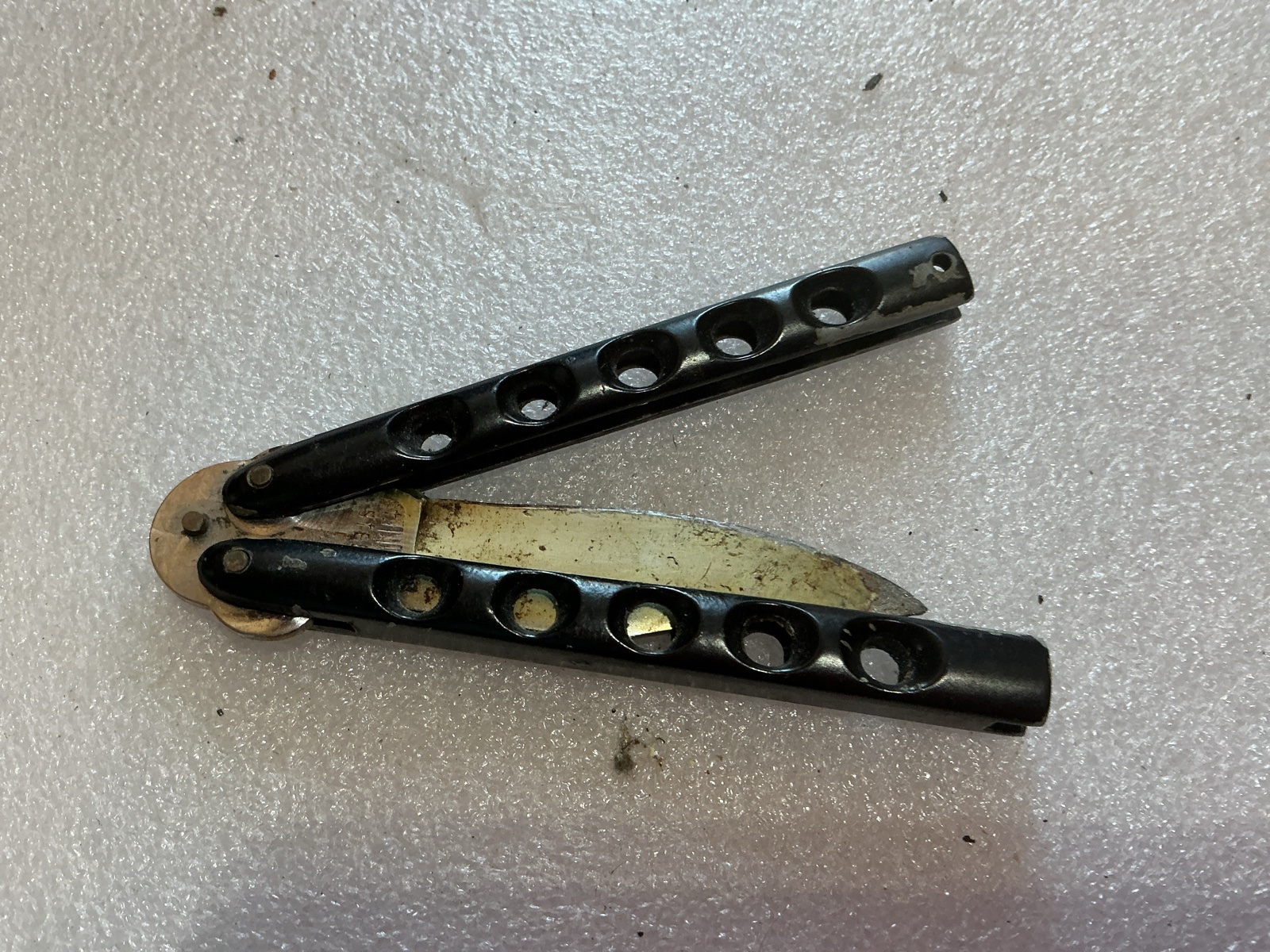 Black Perforated Handle Butterfly Knife